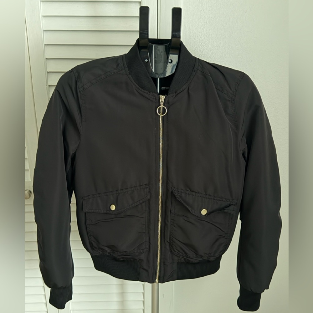 H&M Womens Black Varsity Bomber Jacket